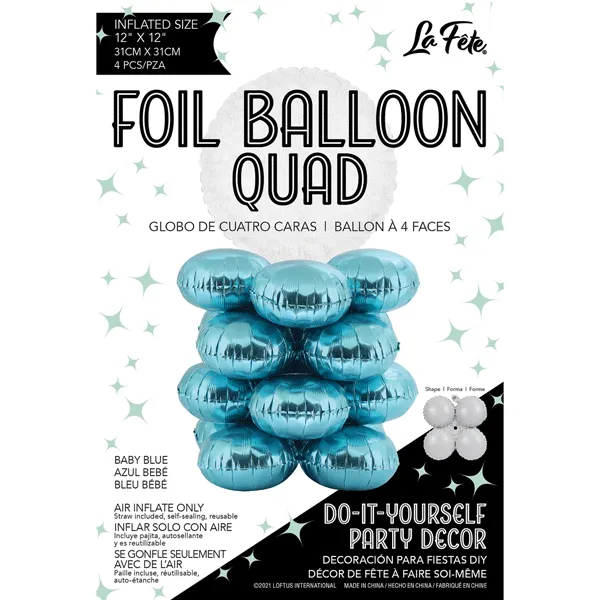 17" LaFete Quad Mylar Balloons - Baby Blue (4ct)