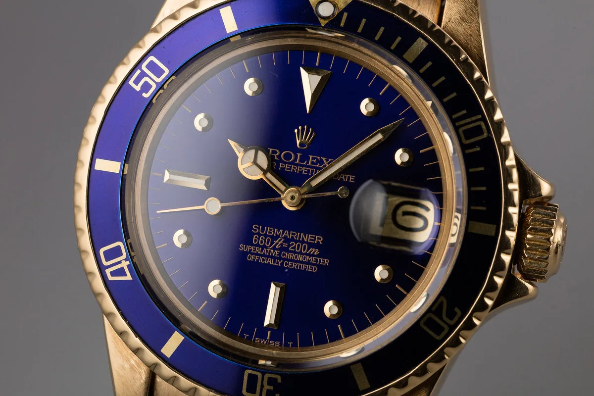 1978 Rolex 18k YG Submariner 1680 Blue Dial