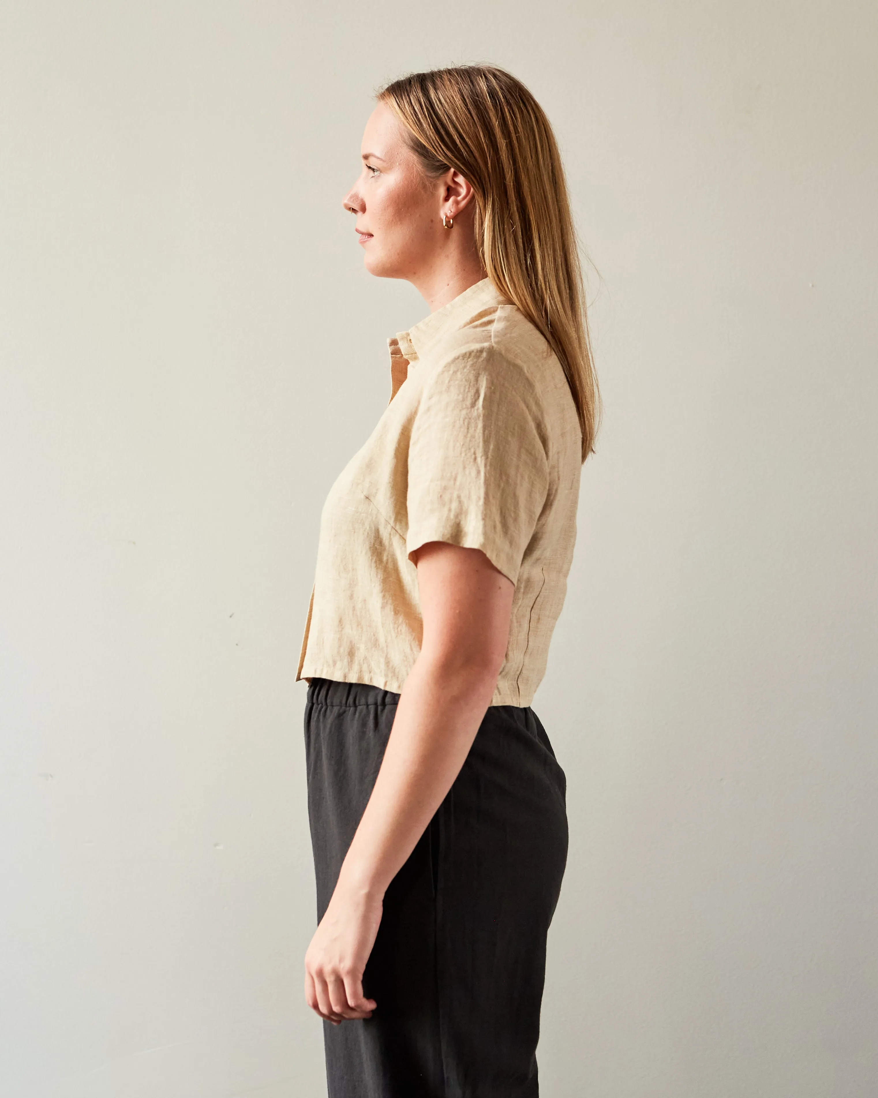 7115 Cropped Button Down Shirt, Mustard Noise