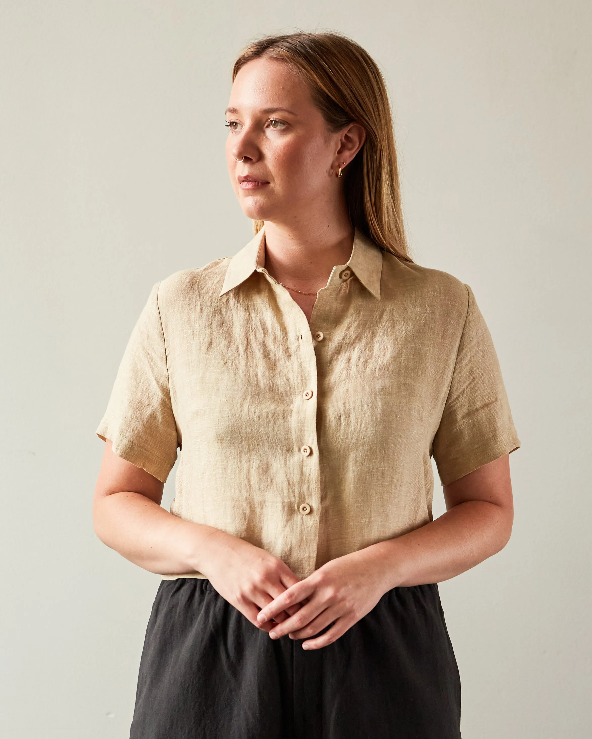 7115 Cropped Button Down Shirt, Mustard Noise