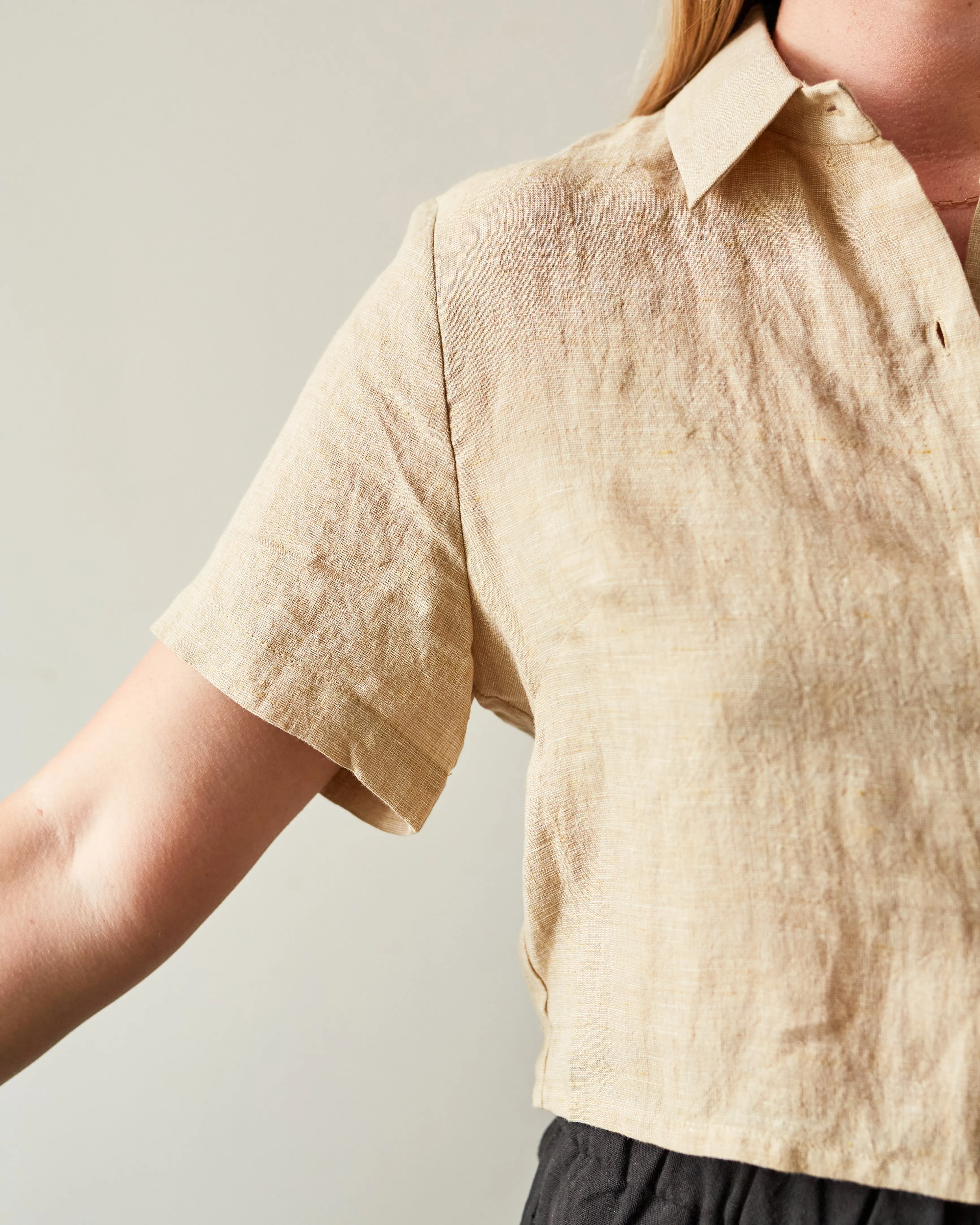 7115 Cropped Button Down Shirt, Mustard Noise