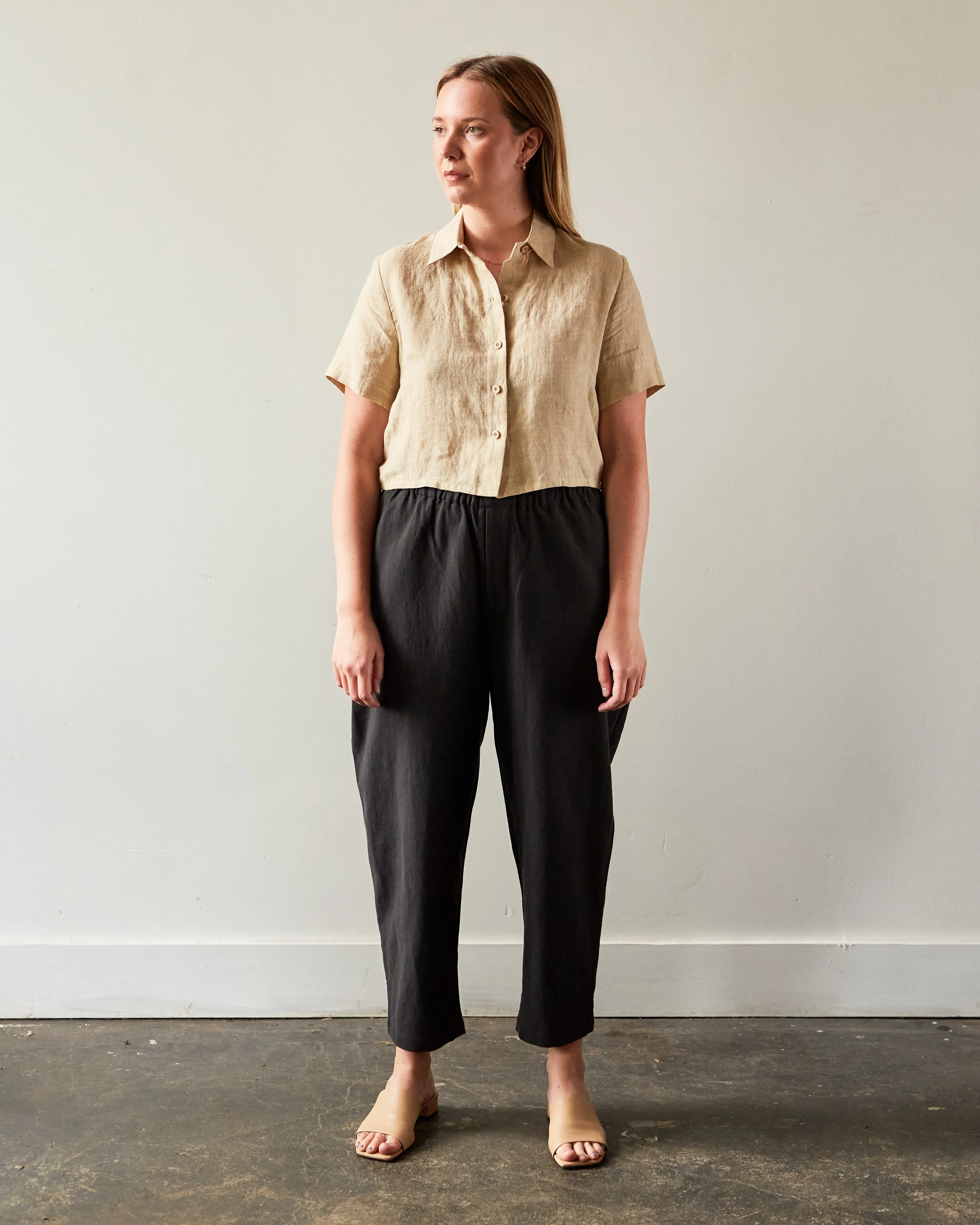 7115 Cropped Button Down Shirt, Mustard Noise