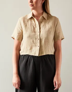 7115 Cropped Button Down Shirt, Mustard Noise