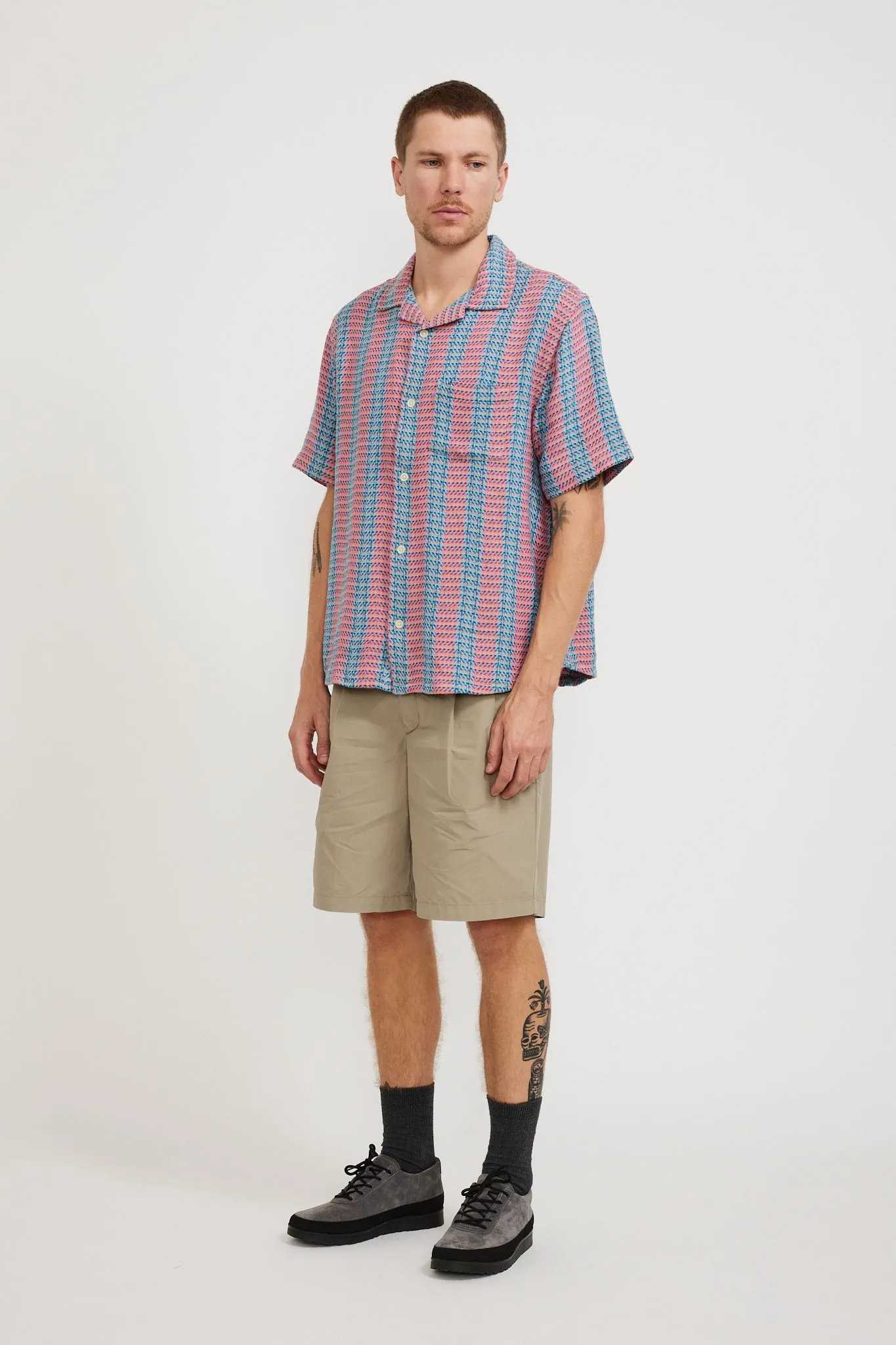 Acid Plaid Iris SS Camp Shirt Pink
