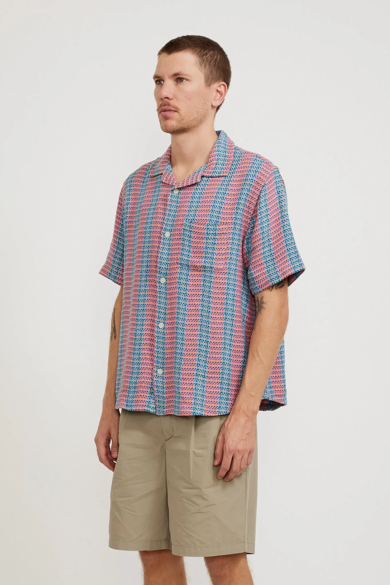Acid Plaid Iris SS Camp Shirt Pink