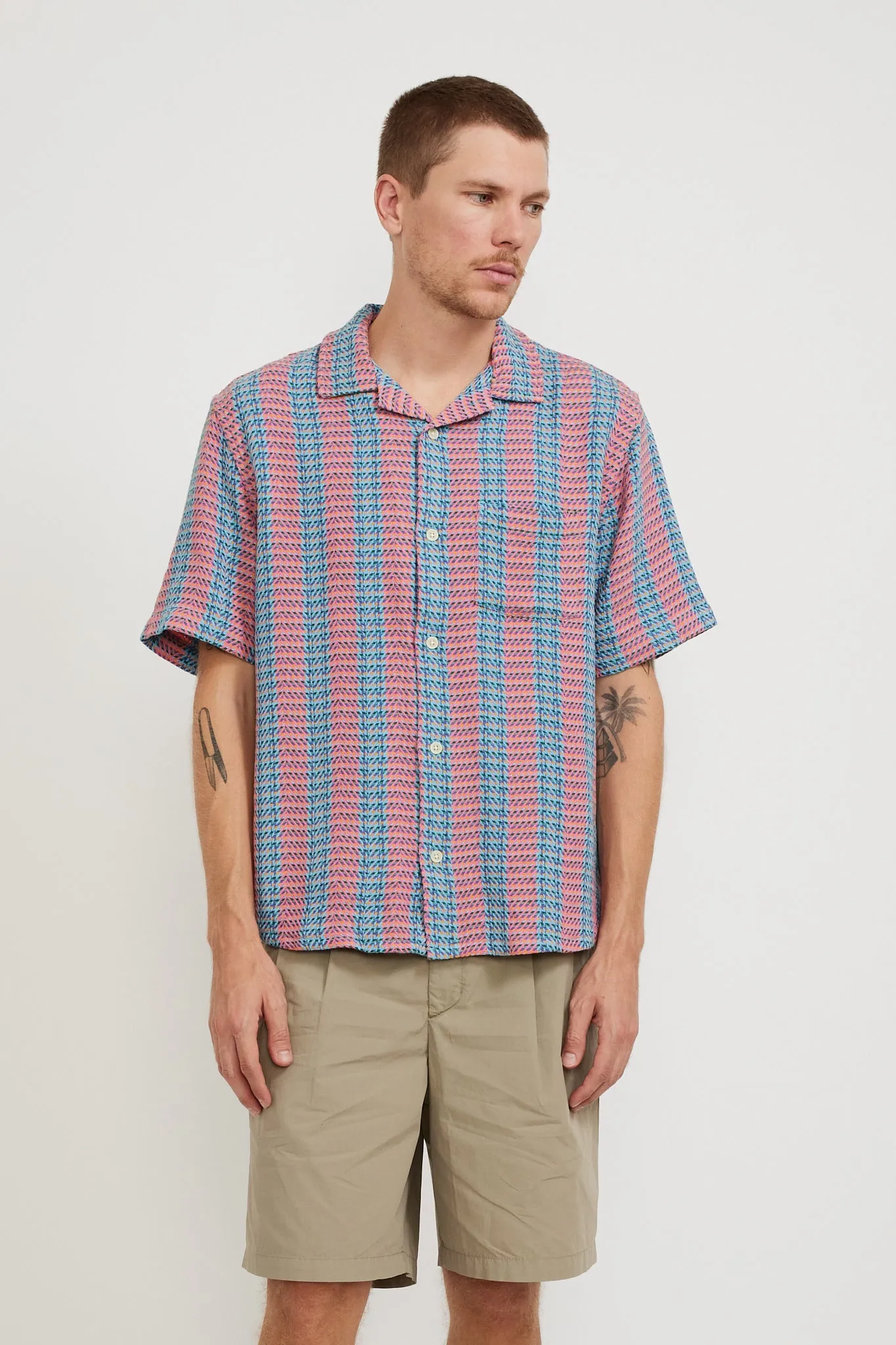 Acid Plaid Iris SS Camp Shirt Pink