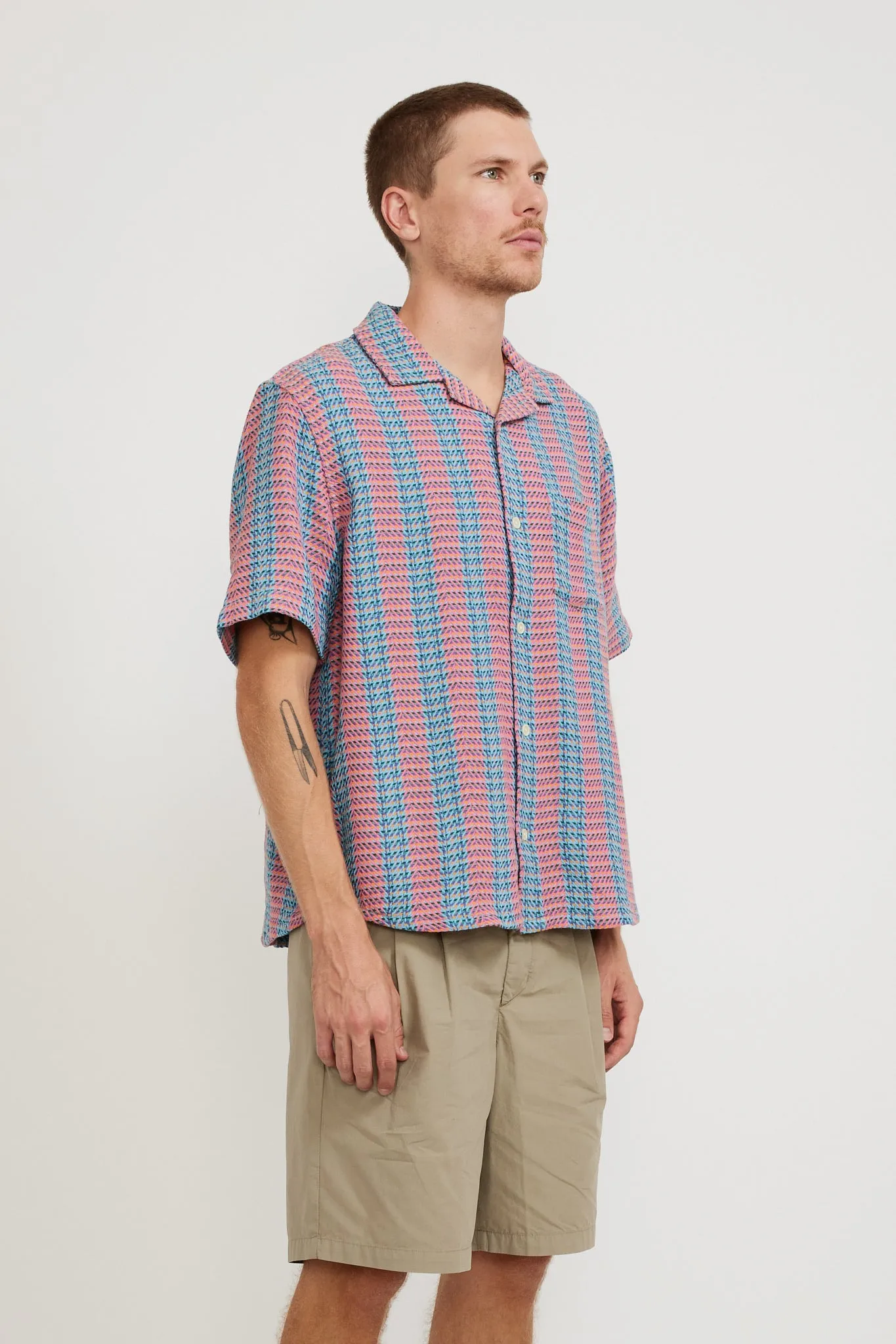 Acid Plaid Iris SS Camp Shirt Pink