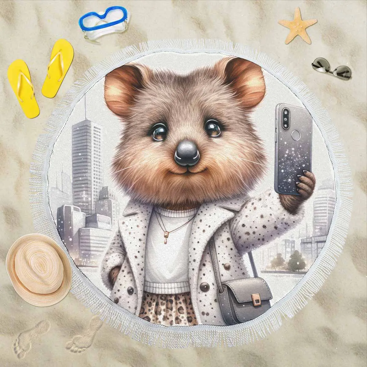 Australian Animals Quokka Awd1331  Circular Beach Shawl 59"