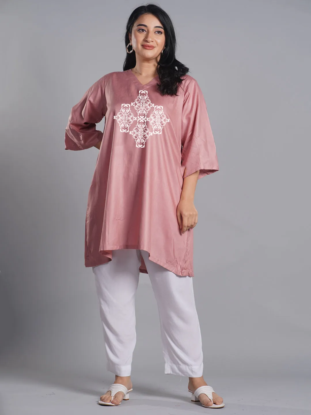 Blush Rayon Kurti - Jaali