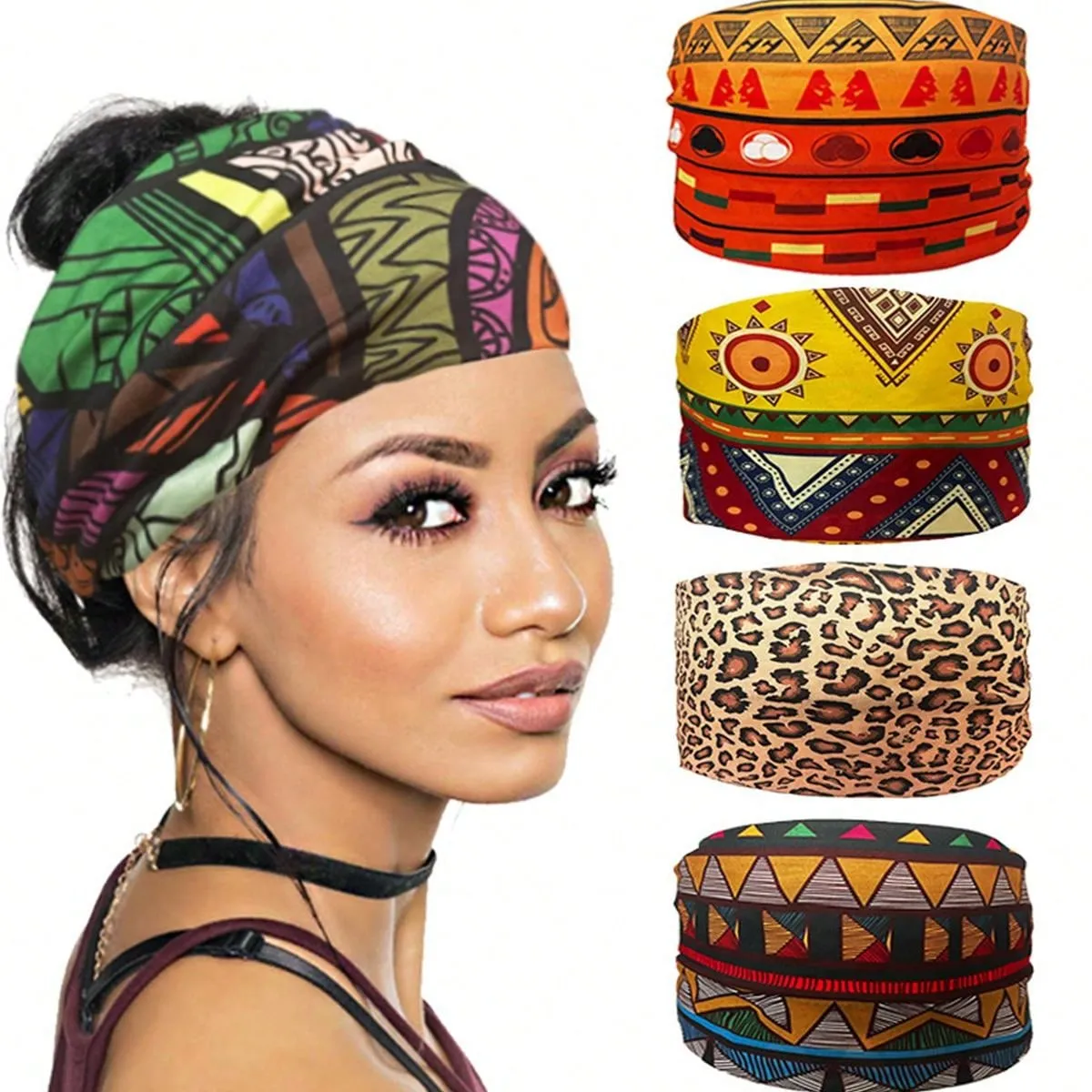 Bohemian African Print 15CM Yoga Sports Waist Pack Hairband Sweat Absorbent Elastic Cotton