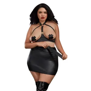 Bra, Skirt, and Slapper - Queen Size - Black