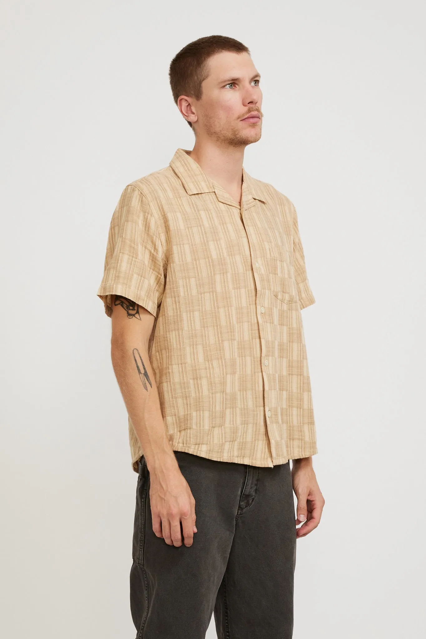 Check Jacquard SS Camp Shirt Natural