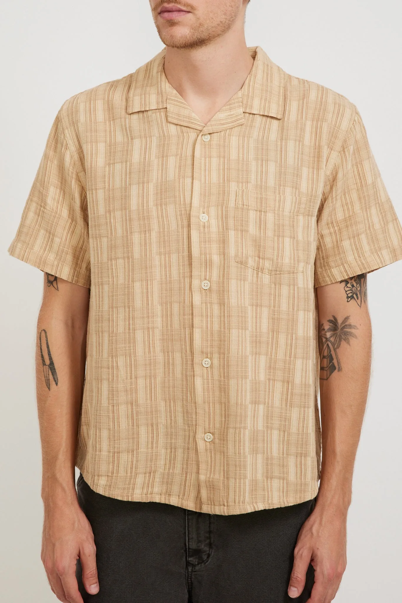 Check Jacquard SS Camp Shirt Natural