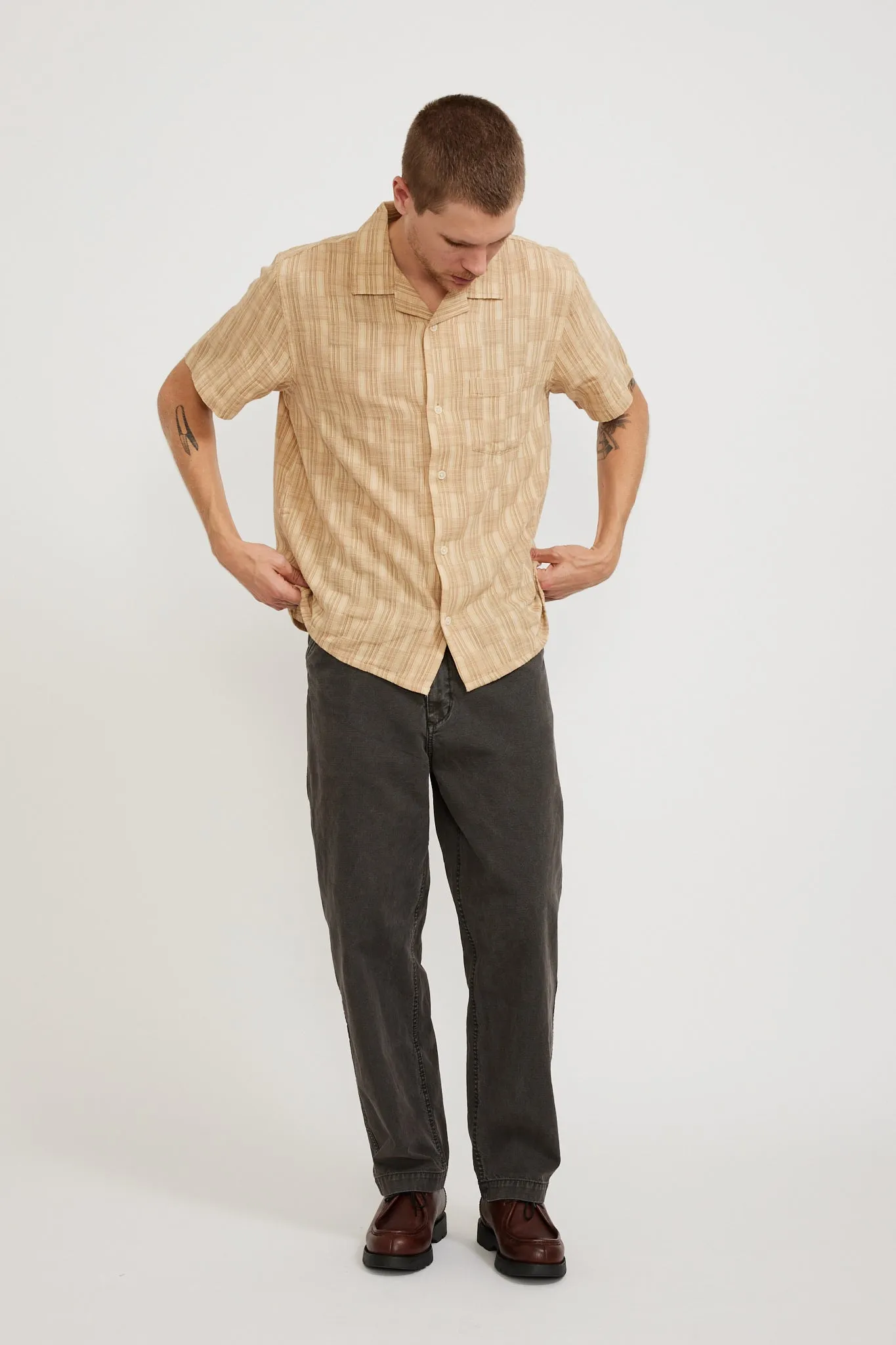 Check Jacquard SS Camp Shirt Natural