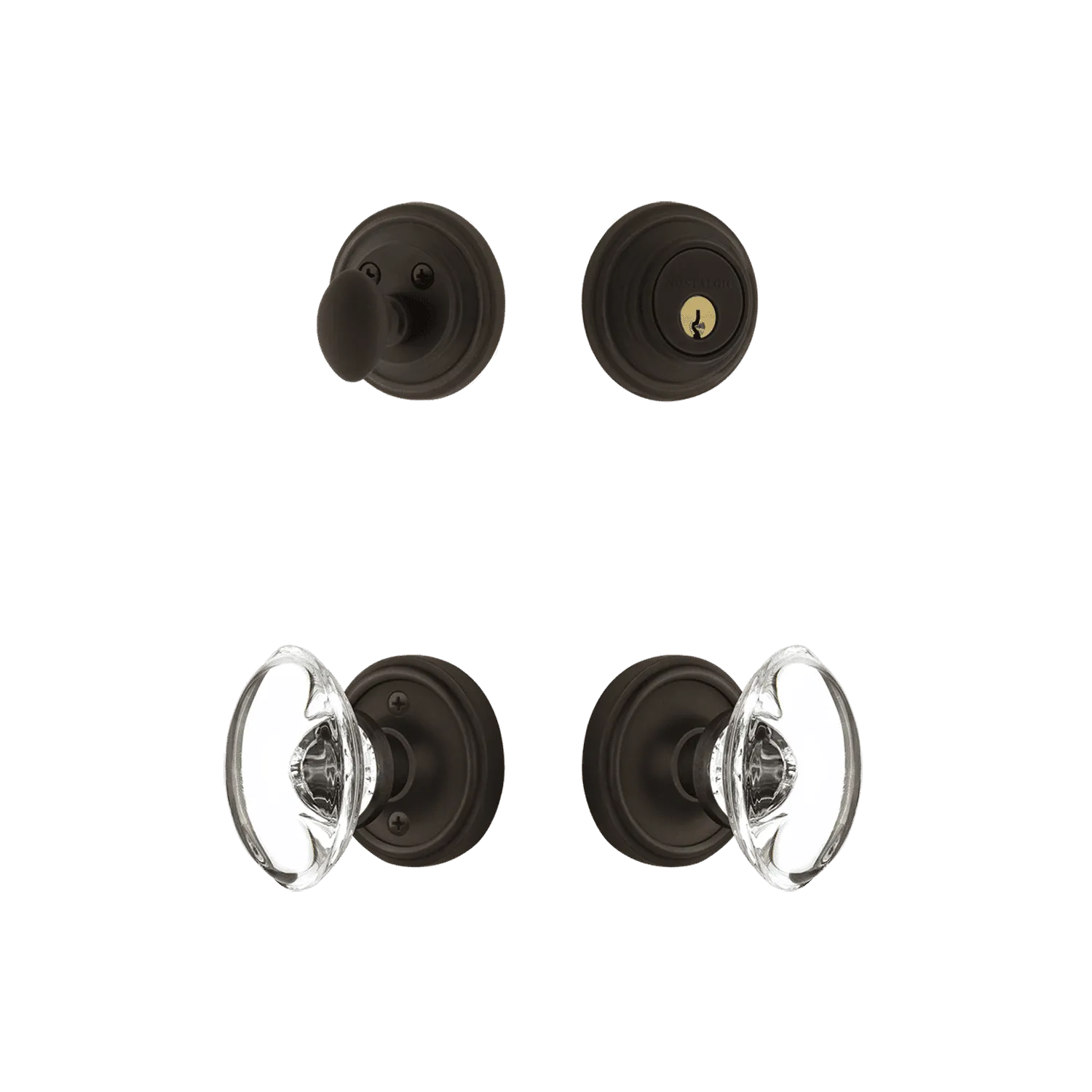 Classic Rosette Entry Set with Oval Clear Crystal Knob in Oil-Rubbed Bronze