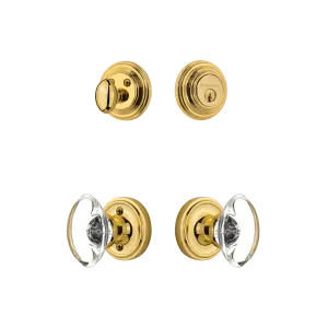 Classic Rosette Entry Set with Oval Clear Crystal Knob in Polished Brass
