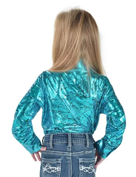 Cowgirl Tuff Girls Shiny Midweight Turquoise Poly/Spandex L/S Shirt