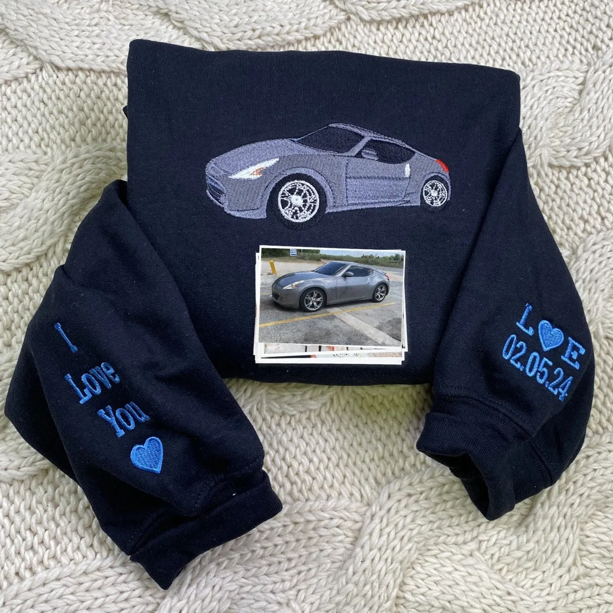 Custom Embroidered Car Sweatshirt or Hoodie, Anniversary Gifts for Car Boyfriend