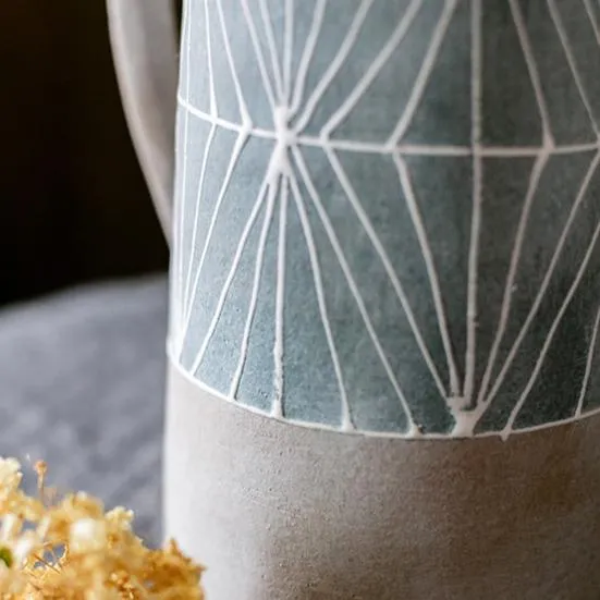 Gray Blue Handpainted Terracotta Table Vase