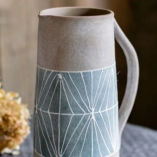Gray Blue Handpainted Terracotta Table Vase