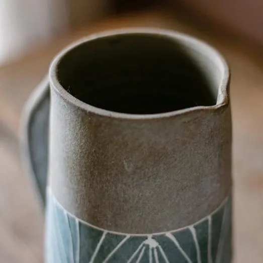 Gray Blue Handpainted Terracotta Table Vase