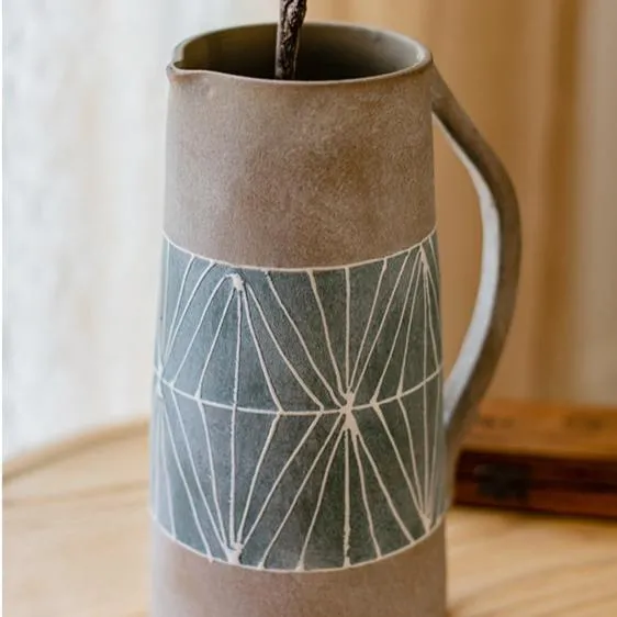 Gray Blue Handpainted Terracotta Table Vase
