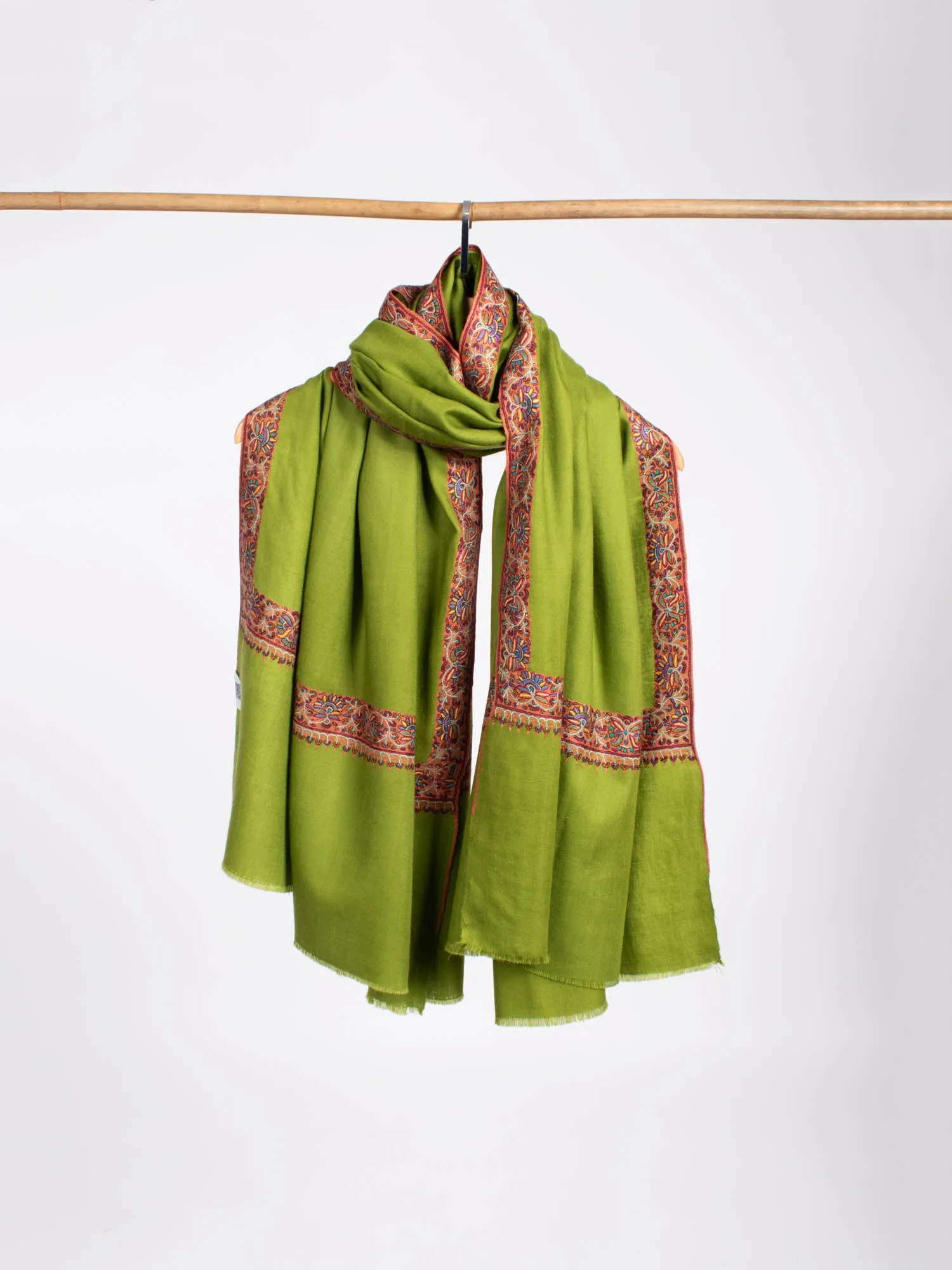 Green Sozni Embroidered Pashmina Shawl