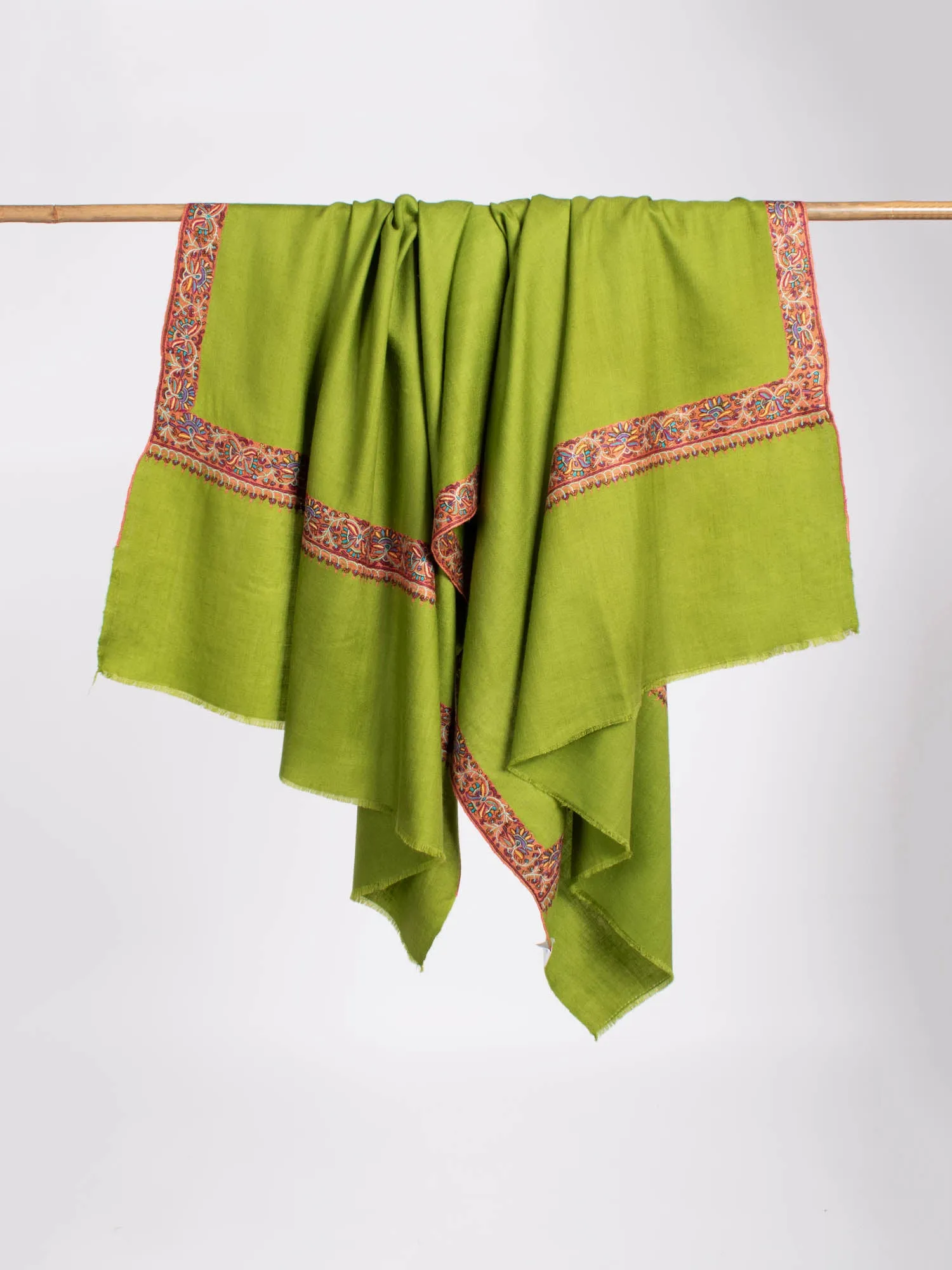 Green Sozni Embroidered Pashmina Shawl