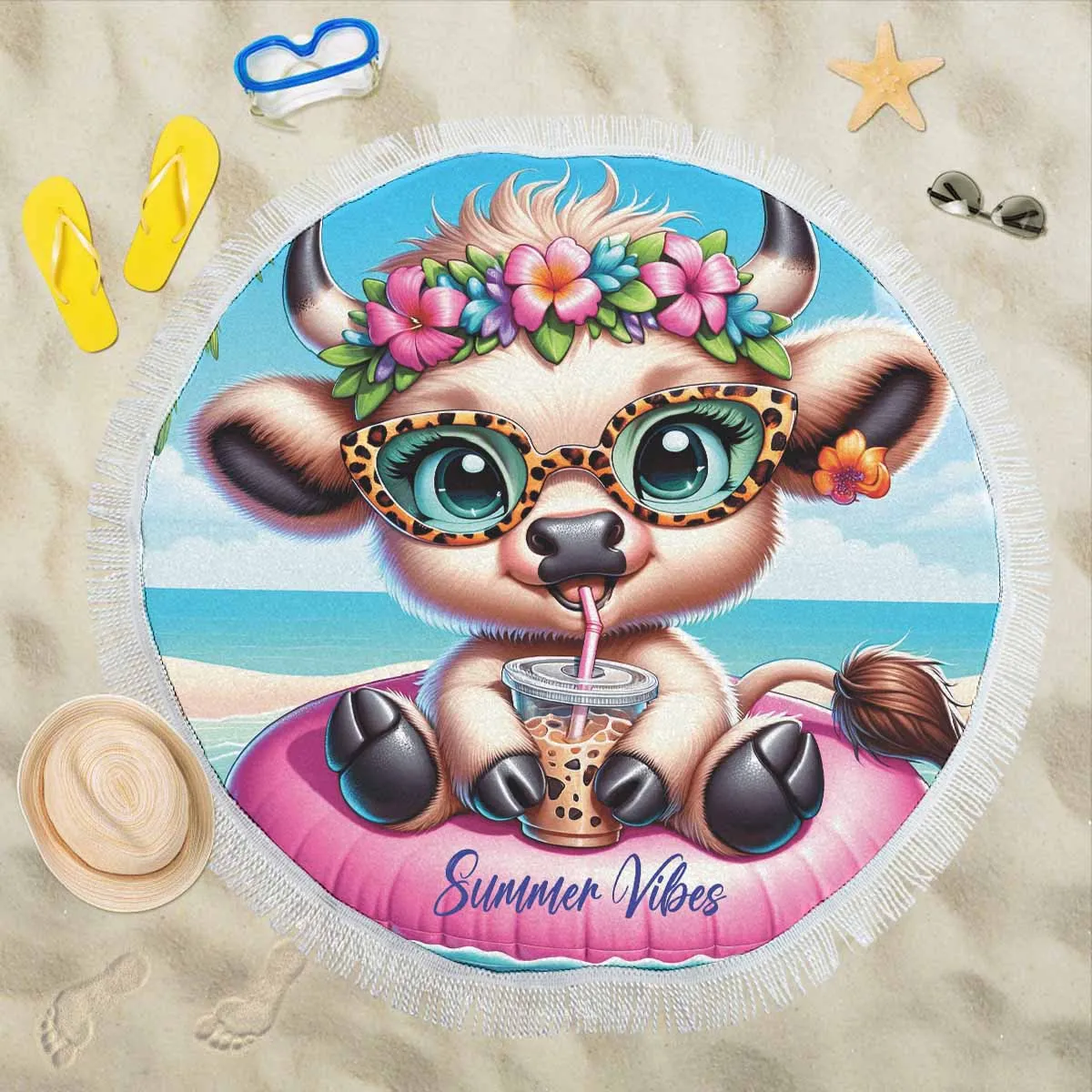 Highland Cow Awd35101  Circular Beach Shawl 59"