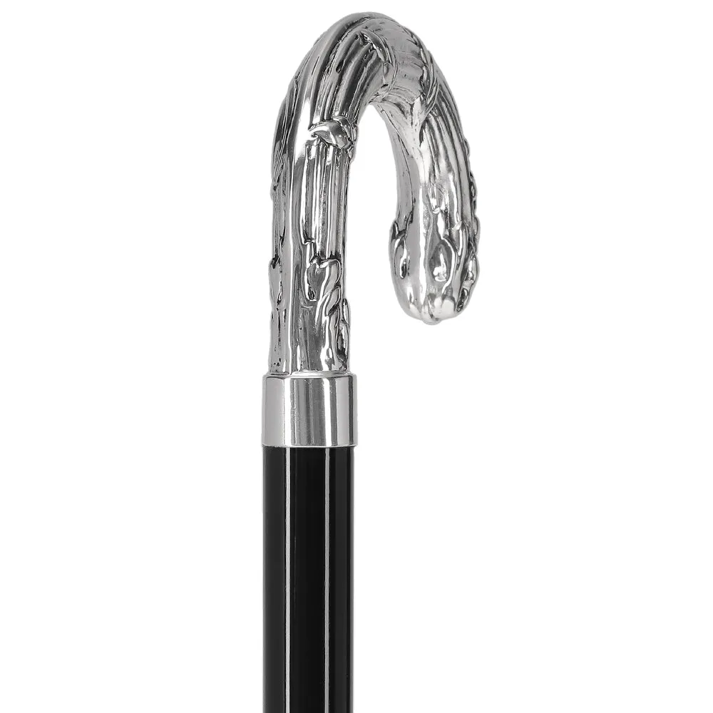 Italian Luxury Silver 925 Ribbed Intricate Design Walking Cane