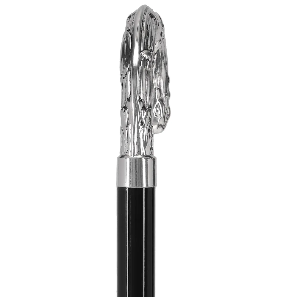 Italian Luxury Silver 925 Ribbed Intricate Design Walking Cane