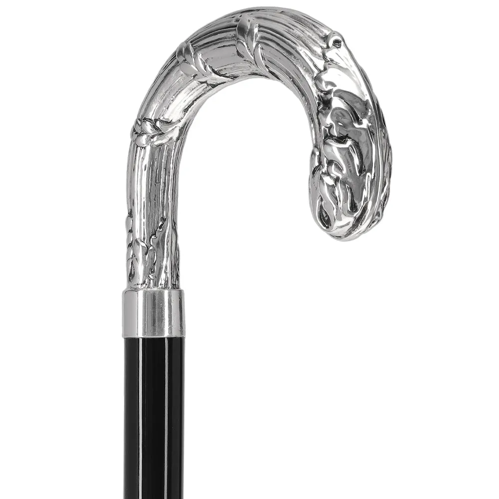 Italian Luxury Silver 925 Ribbed Intricate Design Walking Cane