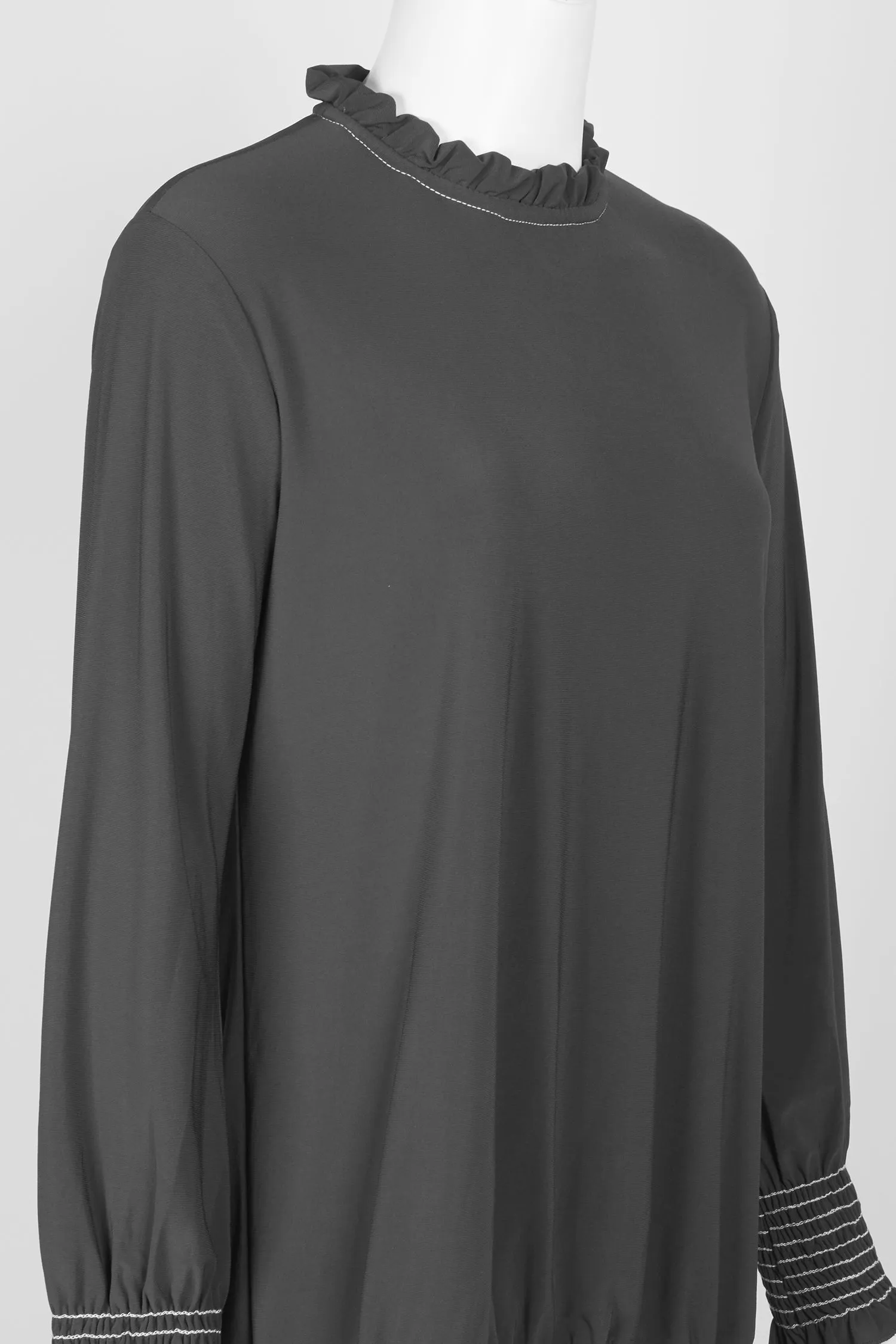 Last Tango Ruffled Neck Long Sleeve Keyhole Back Elastic Cuff Elastic Hem Solid ITY Top