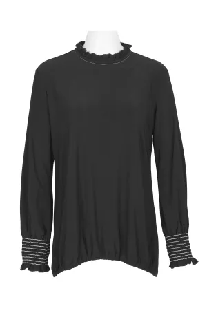 Last Tango Ruffled Neck Long Sleeve Keyhole Back Elastic Cuff Elastic Hem Solid ITY Top