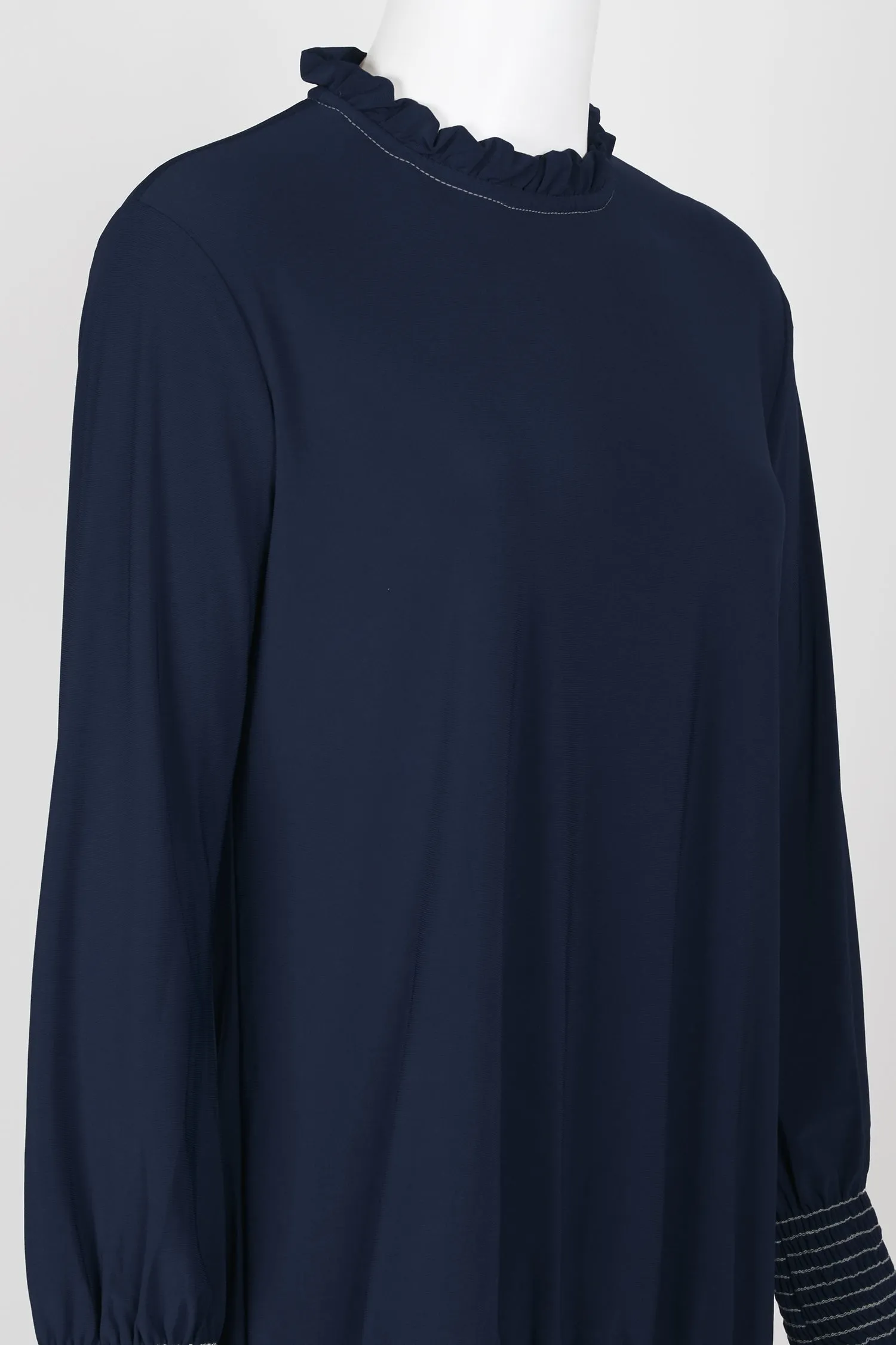 Last Tango Ruffled Neck Long Sleeve Keyhole Back Elastic Cuff Elastic Hem Solid ITY Top