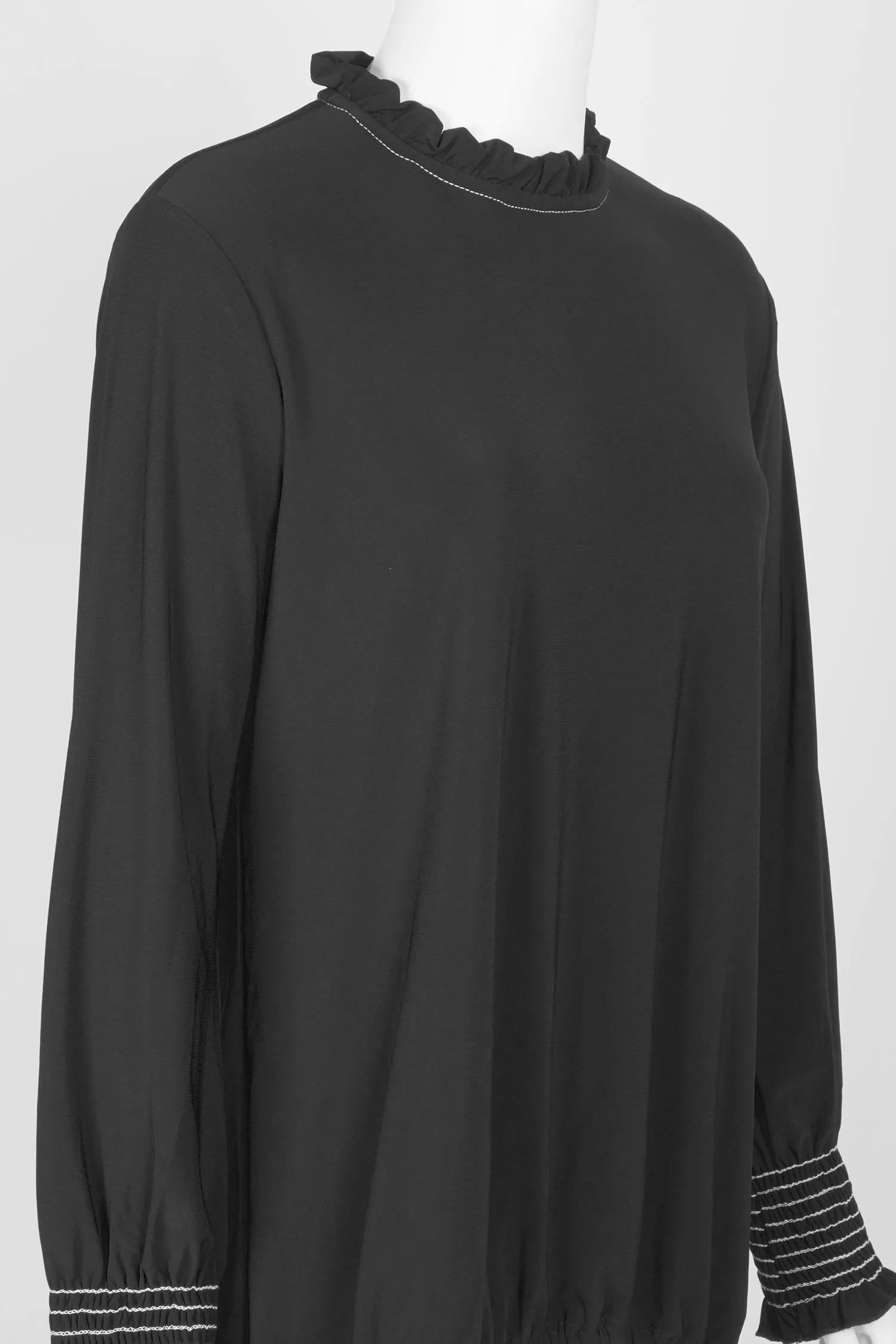 Last Tango Ruffled Neck Long Sleeve Keyhole Back Elastic Cuff Elastic Hem Solid ITY Top
