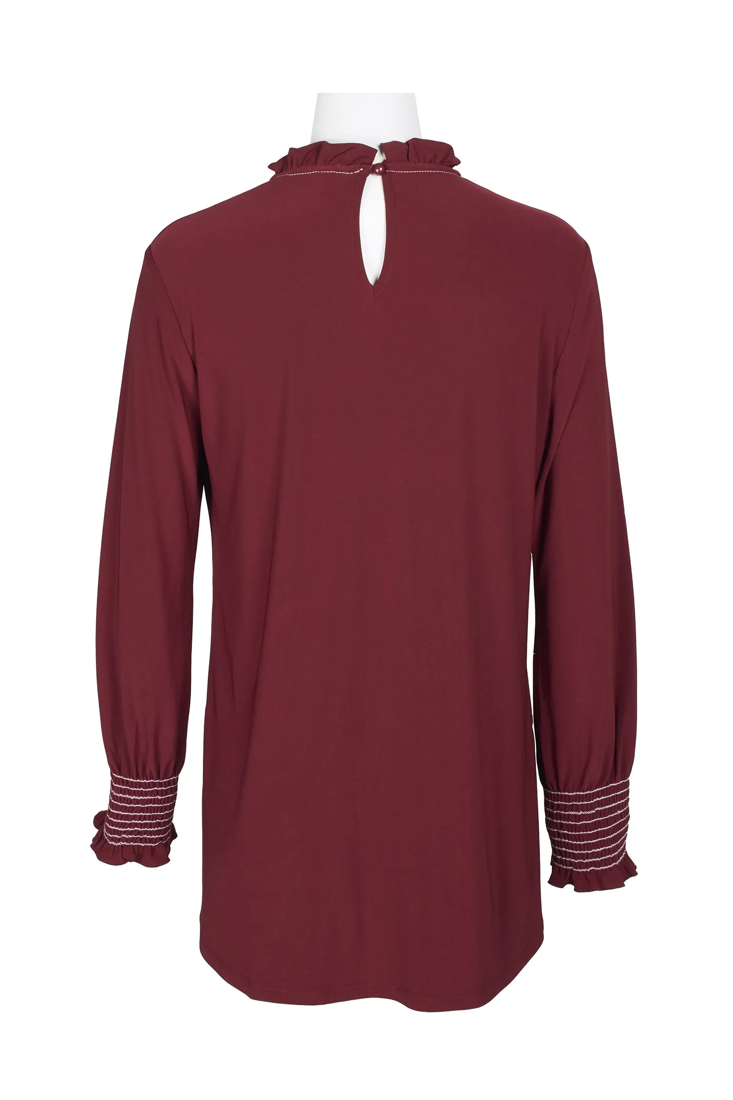 Last Tango Ruffled Neck Long Sleeve Keyhole Back Elastic Cuff Elastic Hem Solid ITY Top