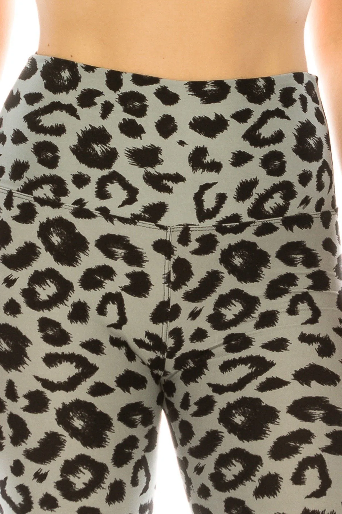 Long Yoga Style Banded Lined Leopard Animal Printed Knit Legging With High Waist.