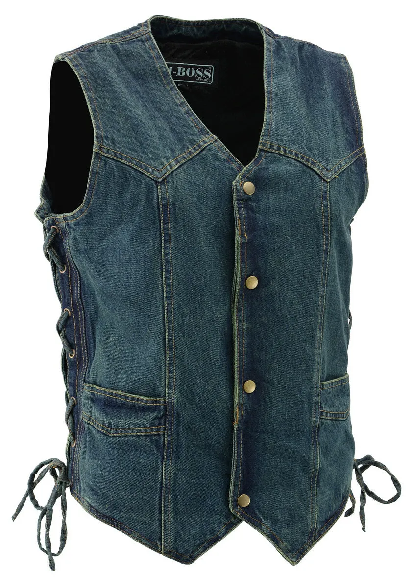 M Boss Motorcycle Apparel BOS13003 Men's Blue Denim Motorcycle Side