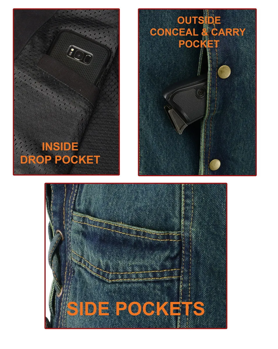 M Boss Motorcycle Apparel BOS13003 Men's Blue Denim Motorcycle Side