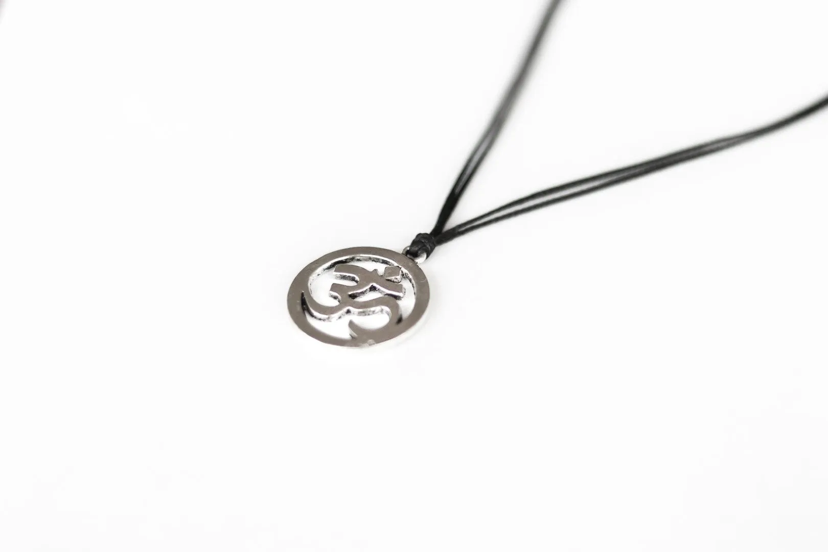 Men's necklace with a silver Om pendant, black cord, yoga jewelry for man handmade, gift wrapped