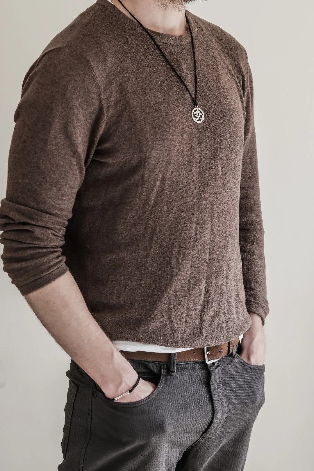 Men's necklace with a silver Om pendant, black cord, yoga jewelry for man handmade, gift wrapped