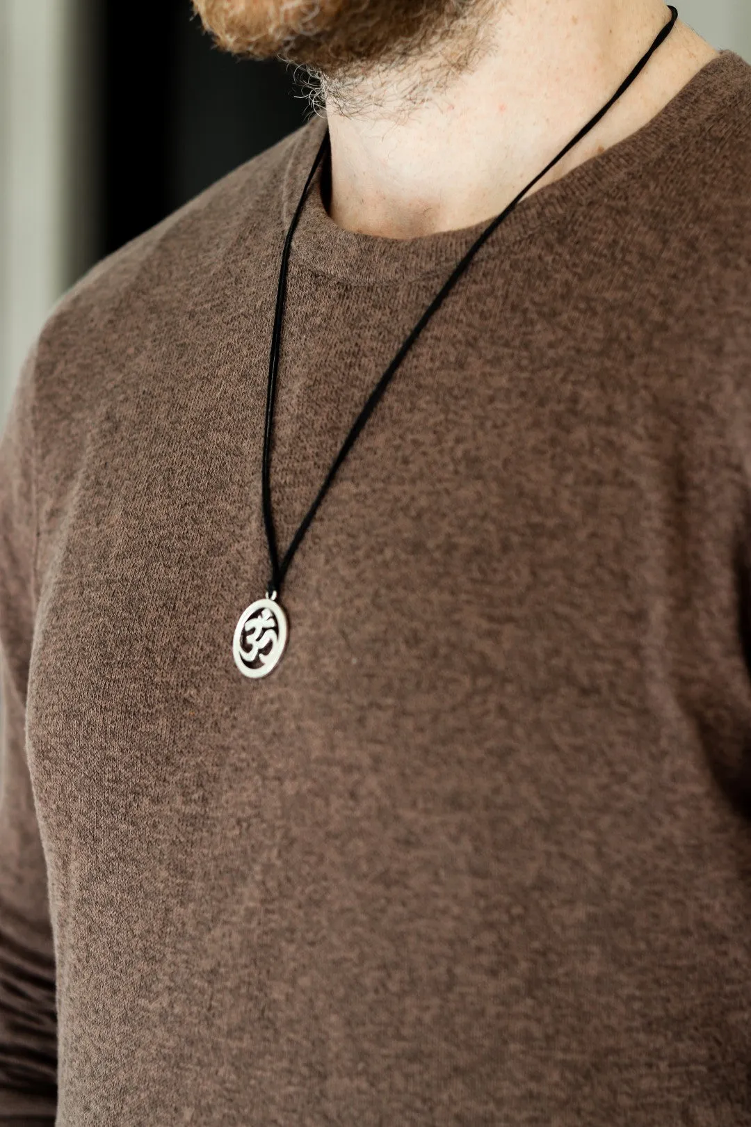 Men's necklace with a silver Om pendant, black cord, yoga jewelry for man handmade, gift wrapped