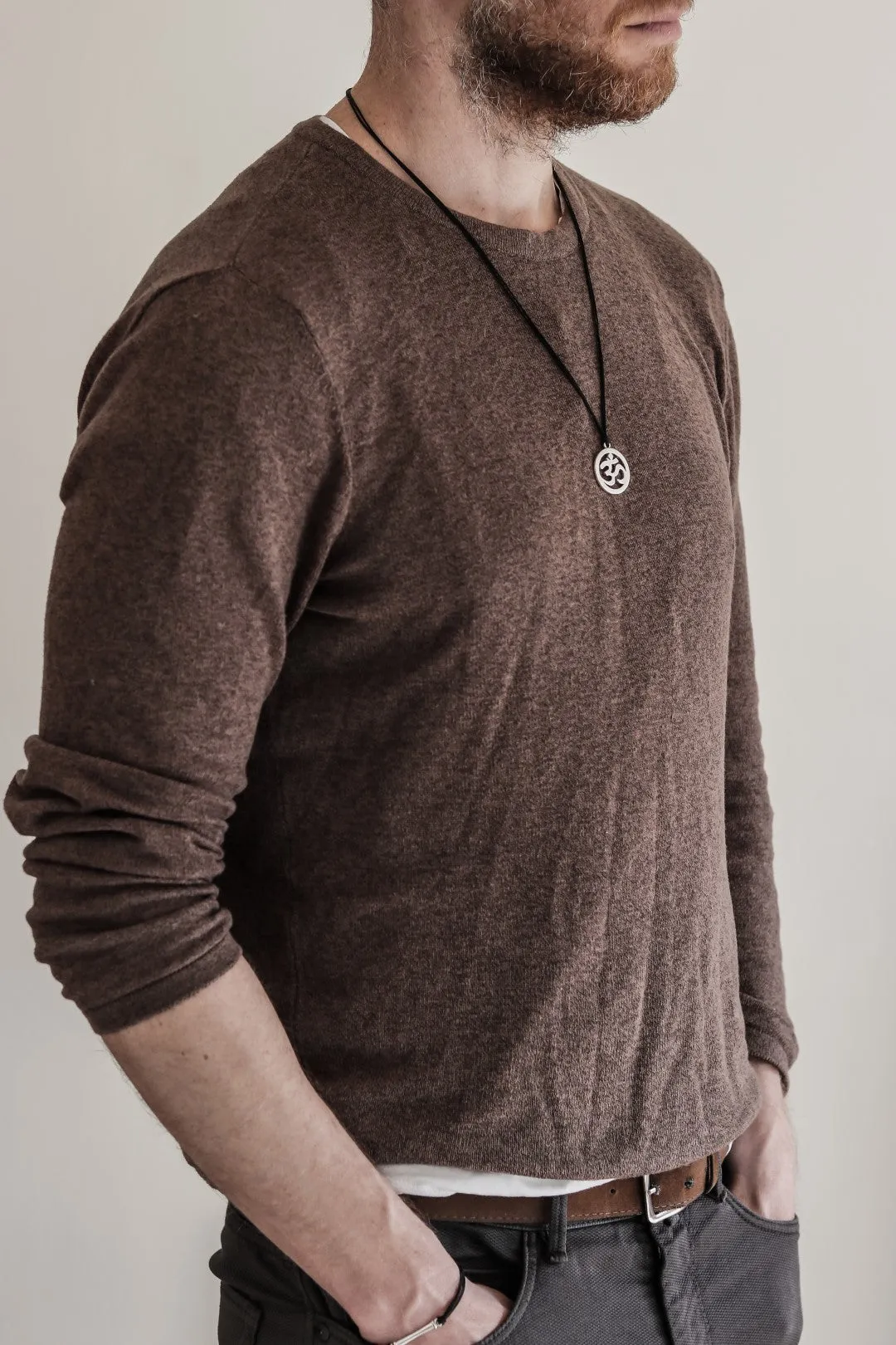 Men's necklace with a silver Om pendant, black cord, yoga jewelry for man handmade, gift wrapped