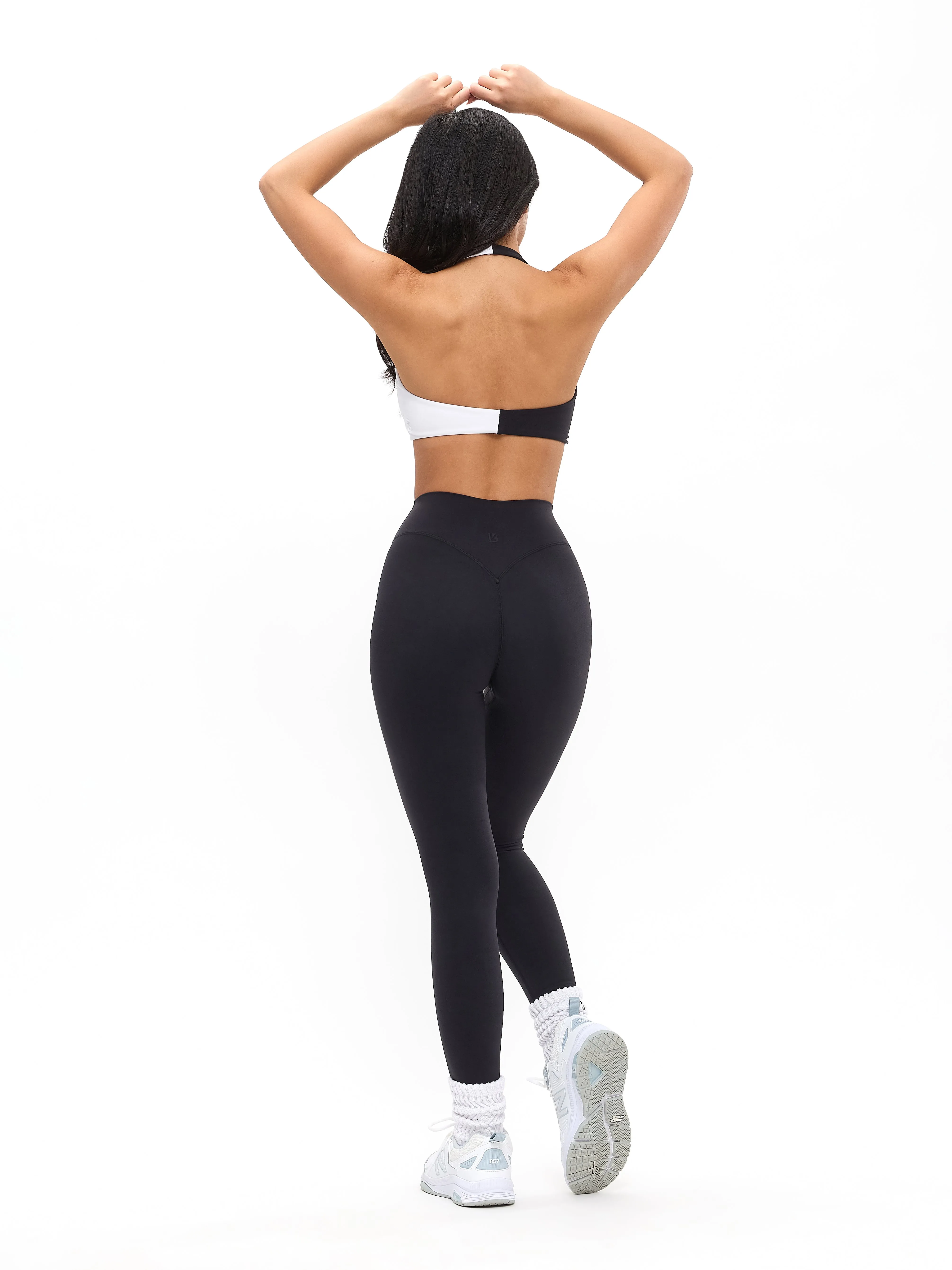 Poshknit Twist Halter Sports Bra - Black / White