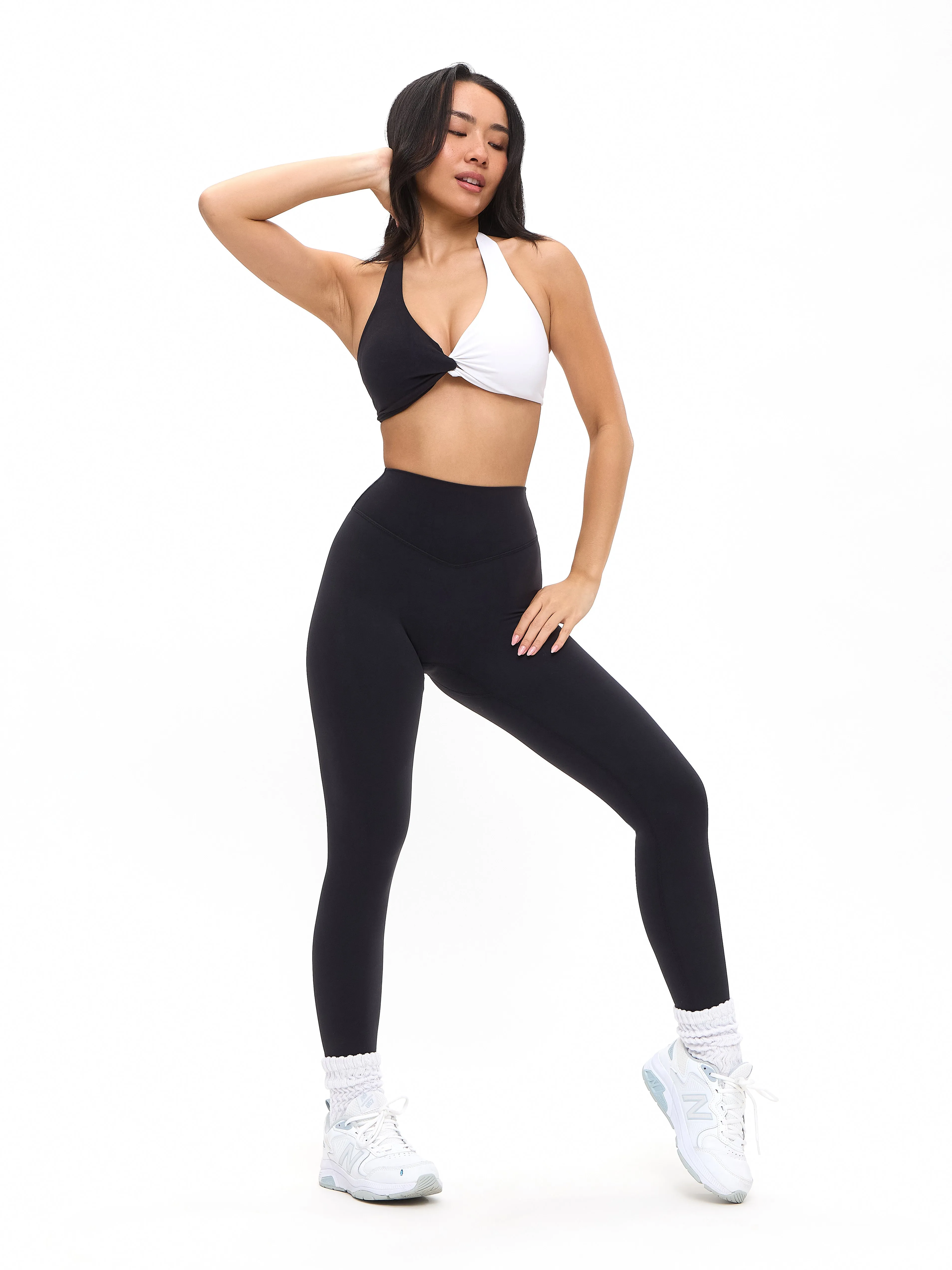 Poshknit Twist Halter Sports Bra - Black / White
