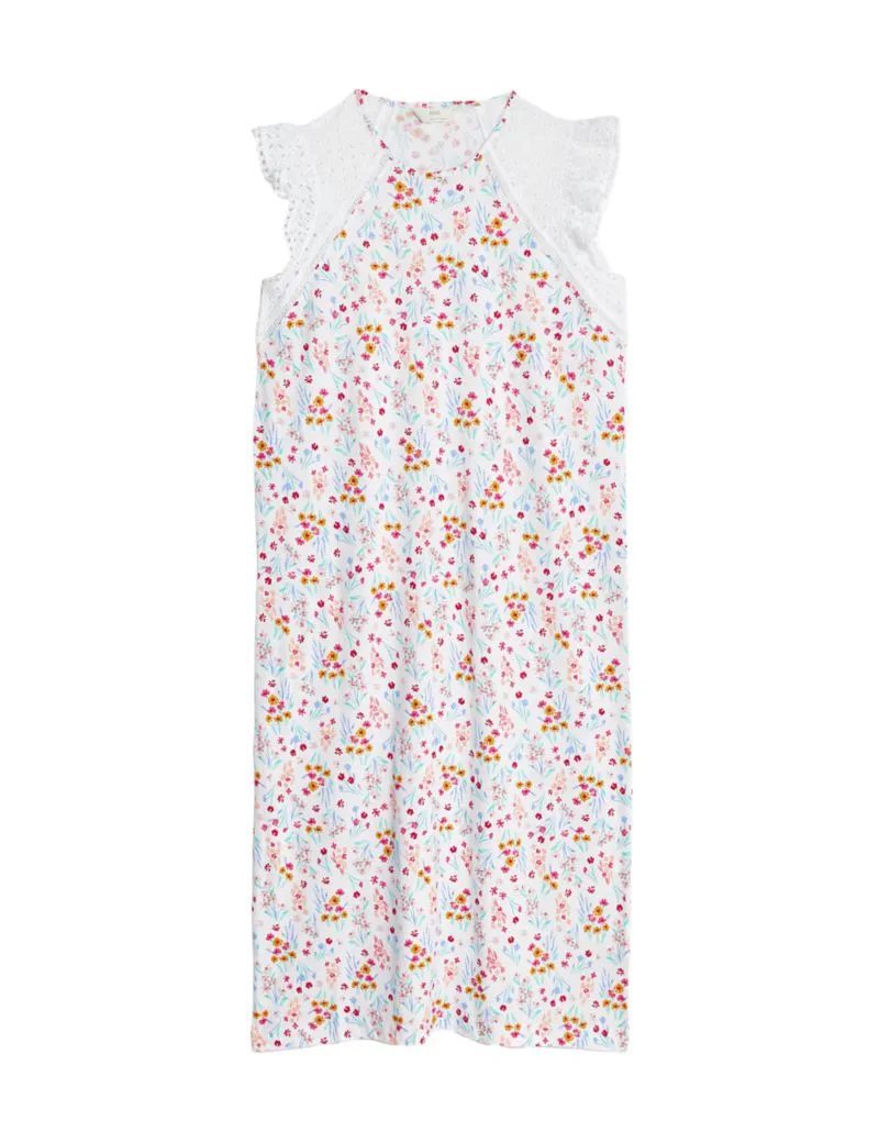 Pure Cotton Floral Broderie Trim Nightdress
