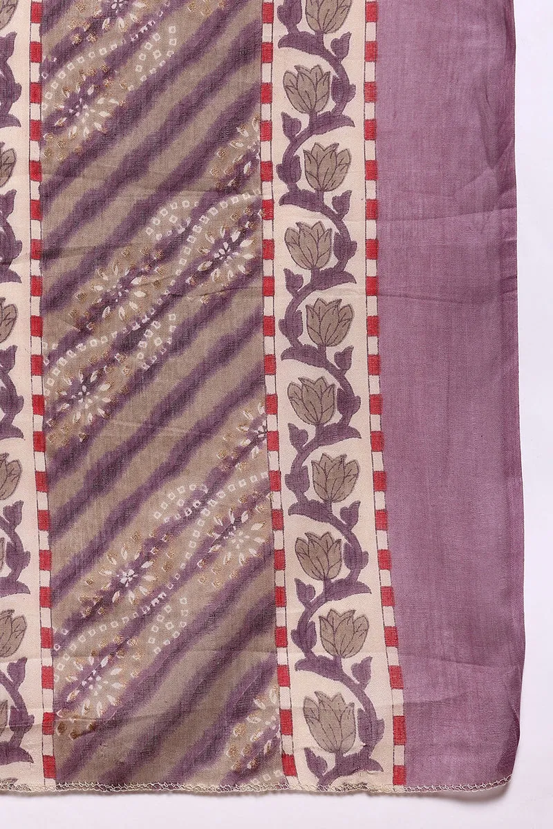 Purple Pure Cotton Floral Printed Straight Suit Set