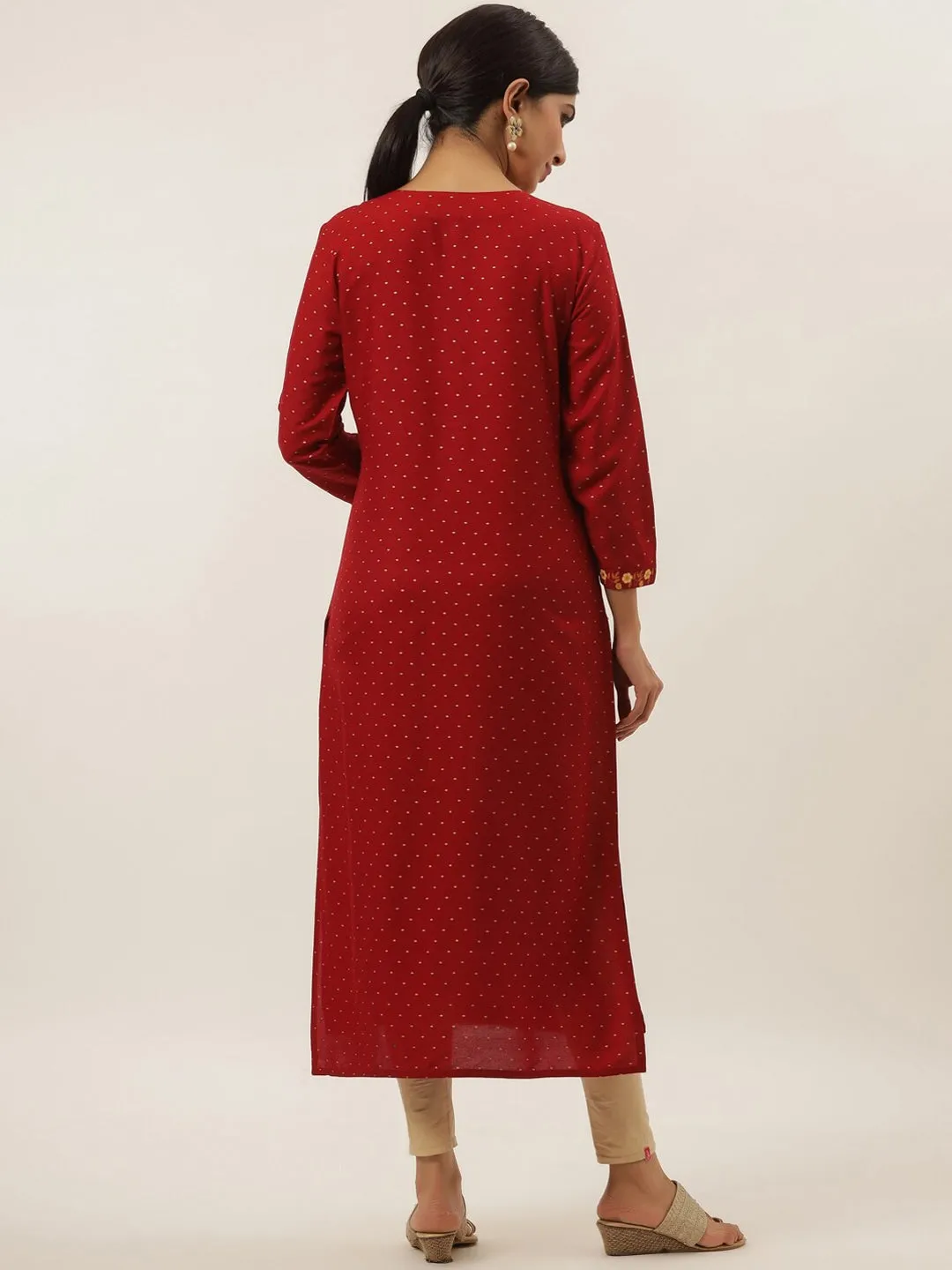 Red Floral Printed Kurta