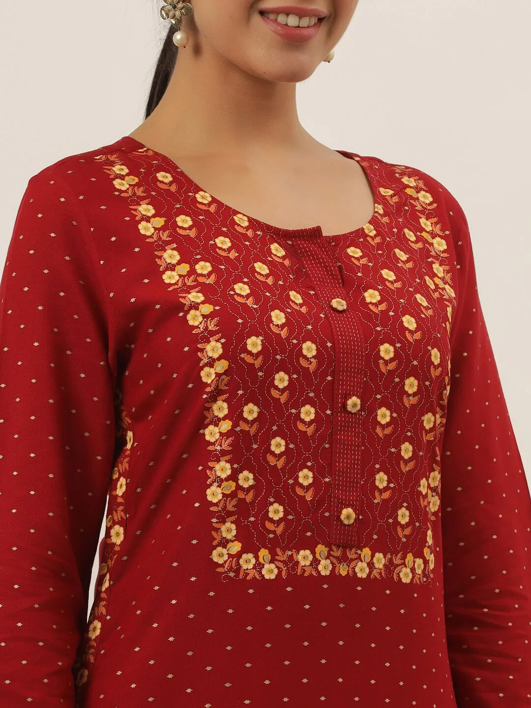 Red Floral Printed Kurta